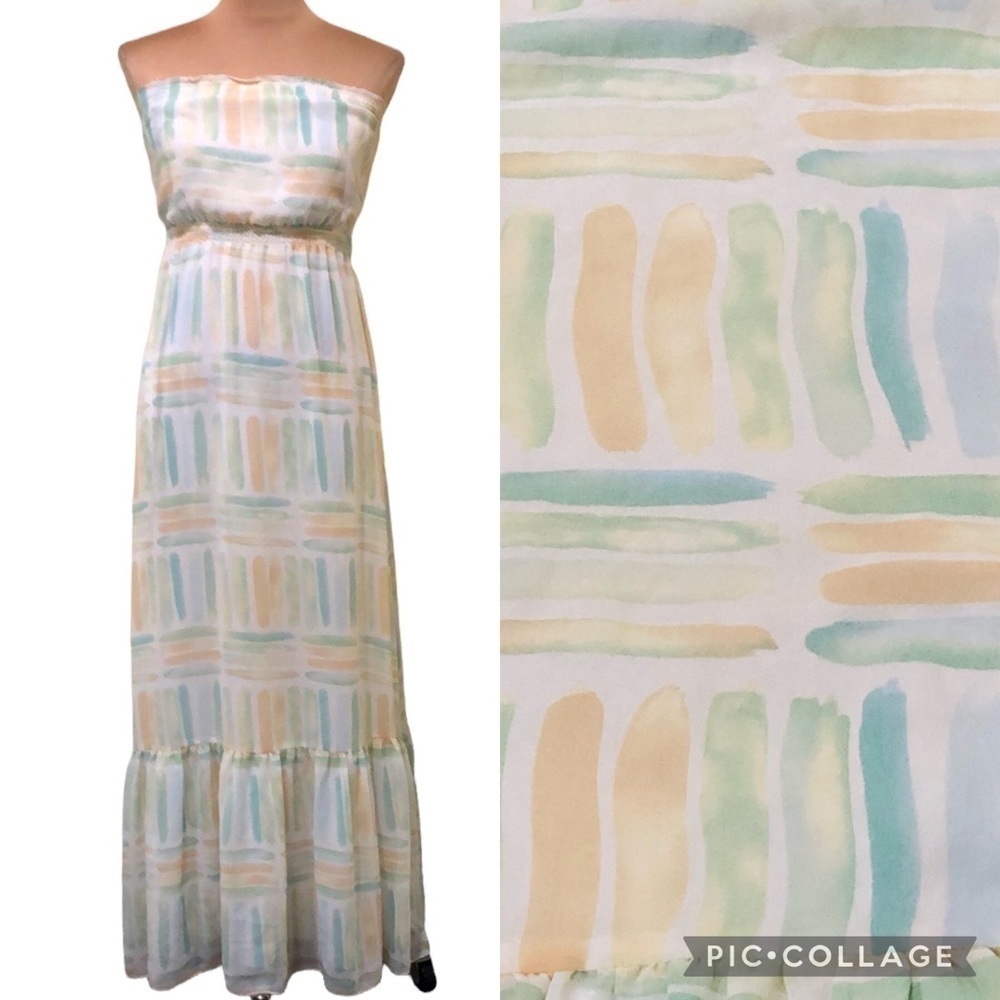 Quicksilver Maxi Dress Size Small White Aqua Peach Multicolored Pastel Stripe